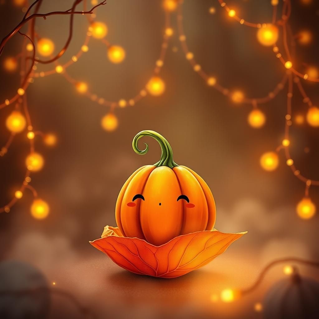 Whimsical Pumpkin with Fairy Lights, Matte Painting