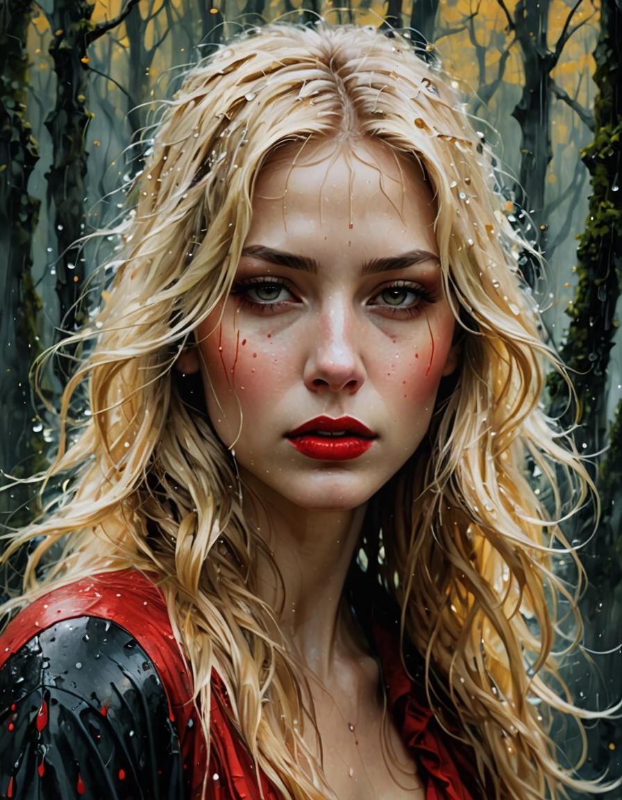 Expressive Woman's Face in Tenebrism Watercolor