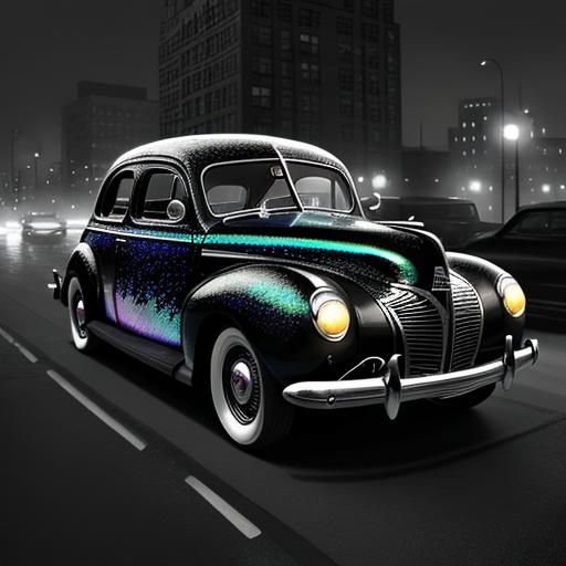 Colorful Car on 1940s Detroit Street