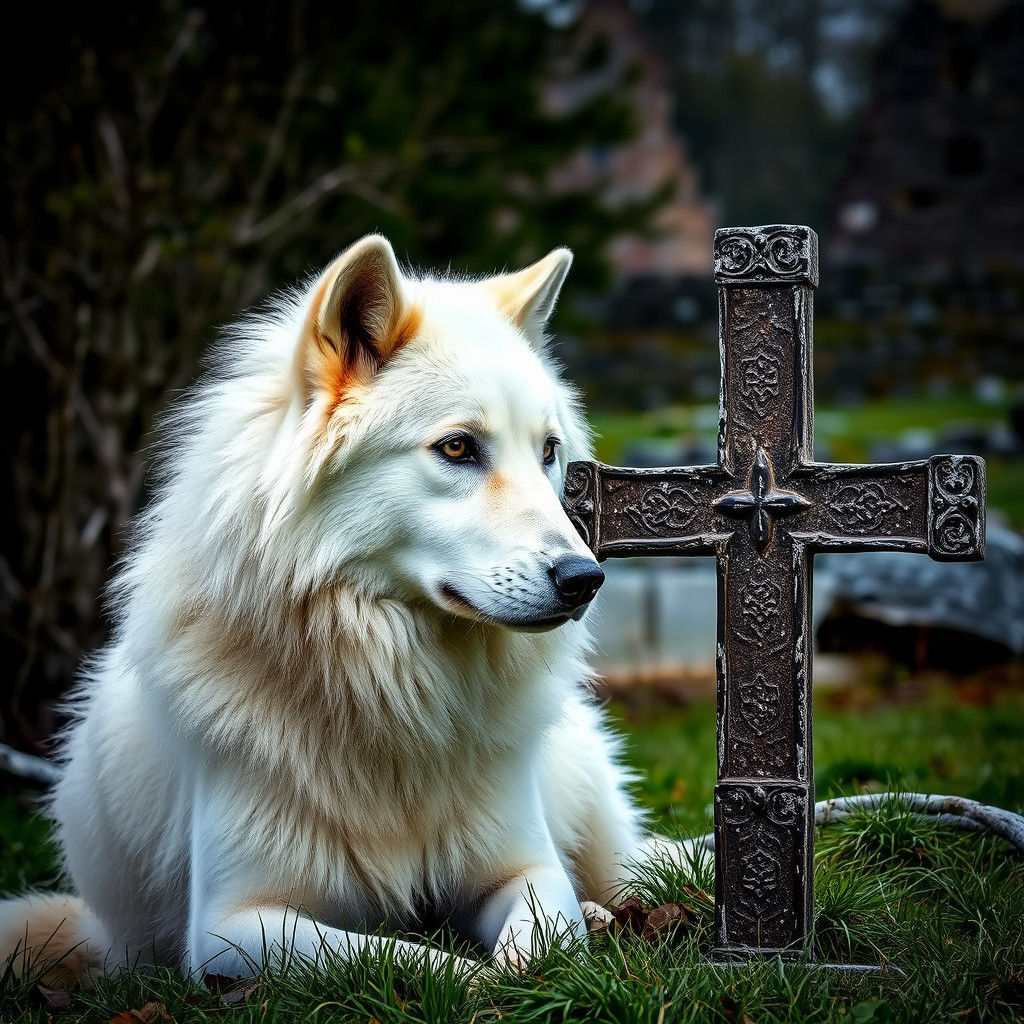 White Wolf Guardian Near Dacian Fortress Ruins