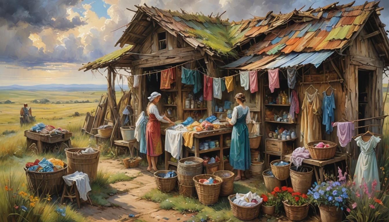 Prairie Laundry Shop in Romantic Artistic Style