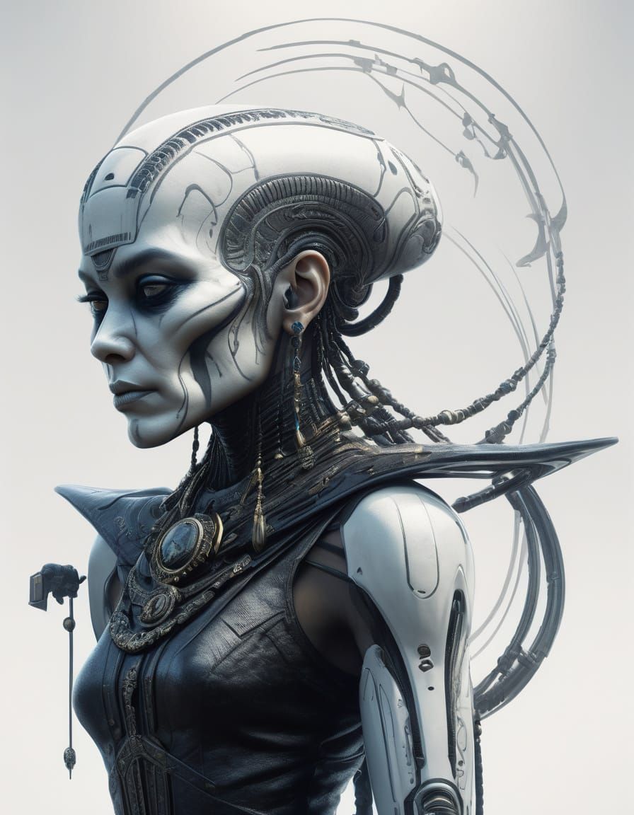 Alien Merchant Woman Portrait in Painterly Style