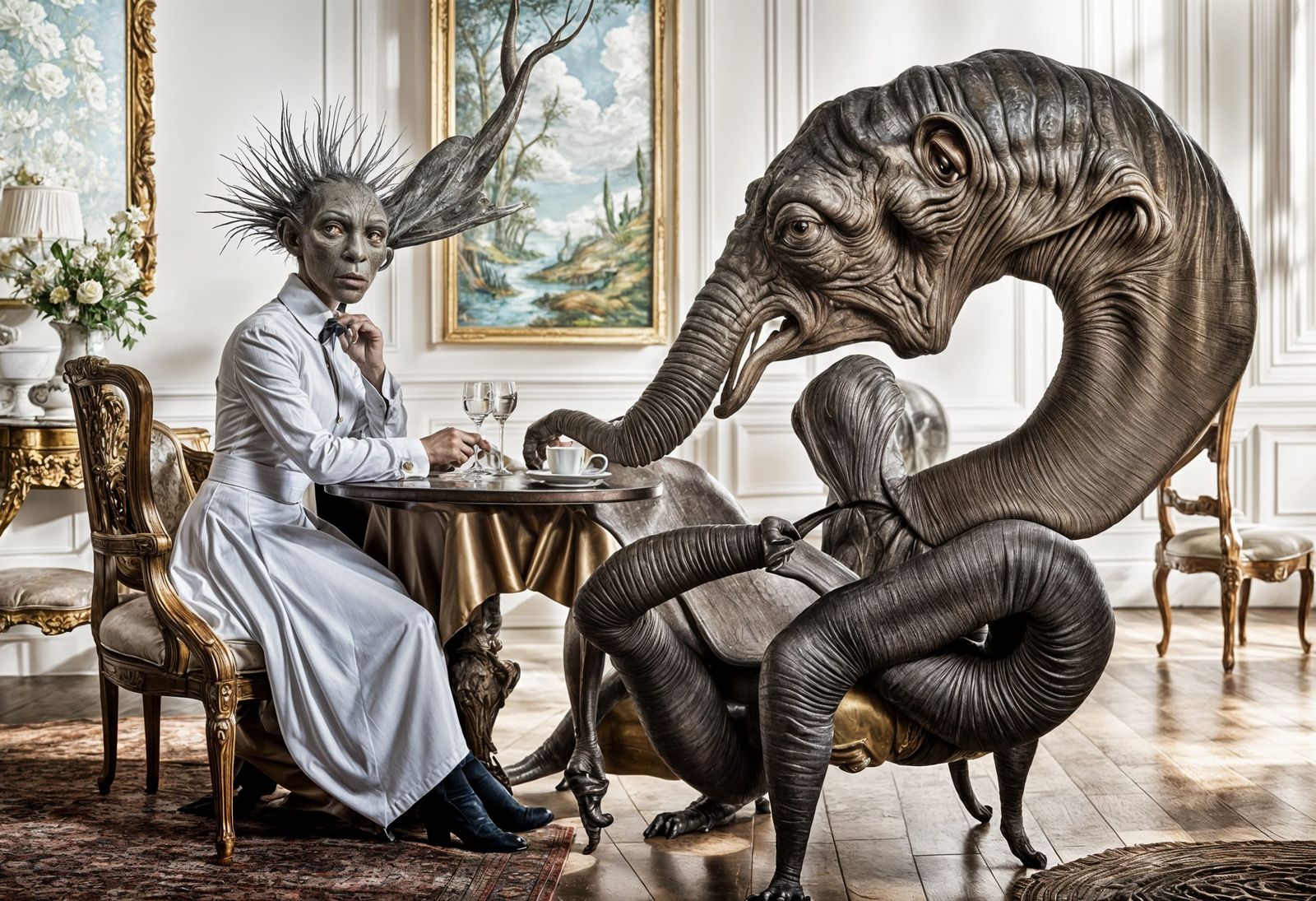 Surreal Alien Restaurant Celebration in Hyperreal Detail