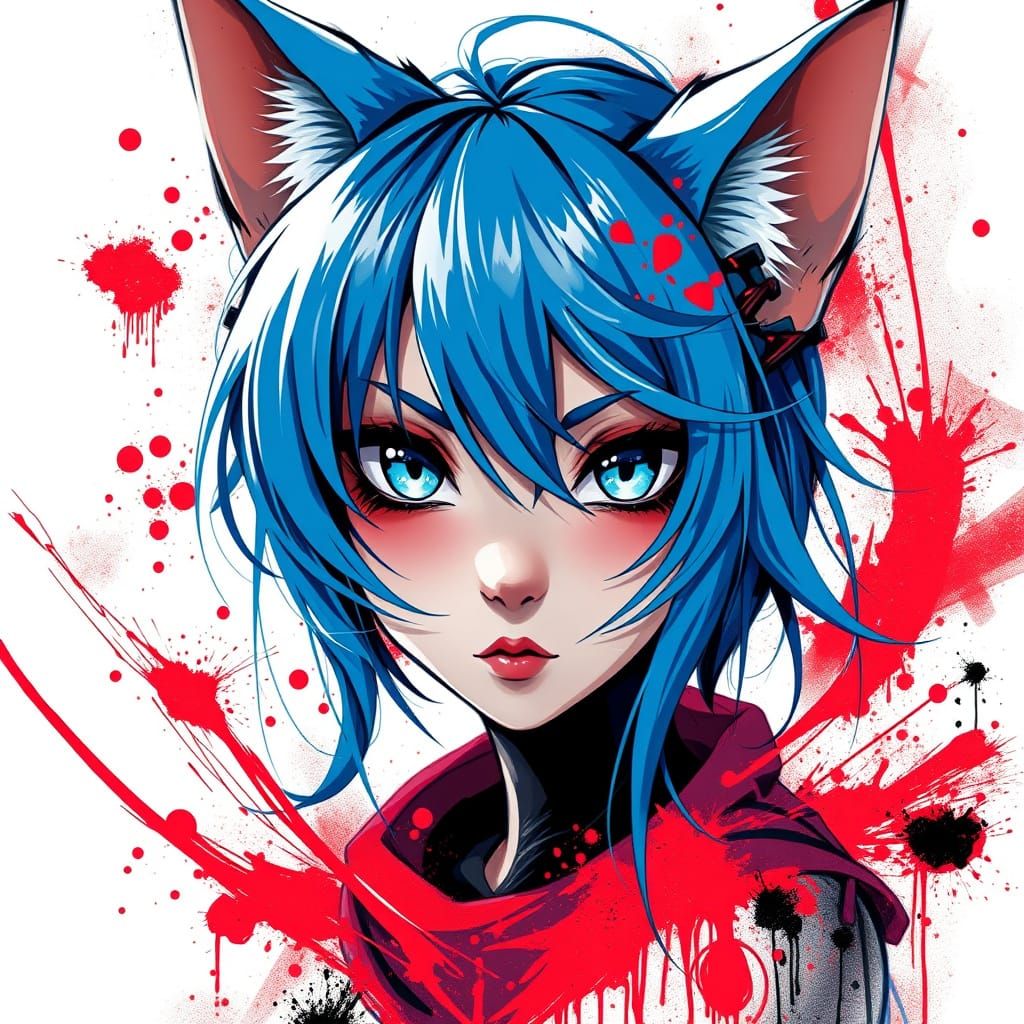 Fierce Beauty Anime Cat Goddess in Graffiti Style