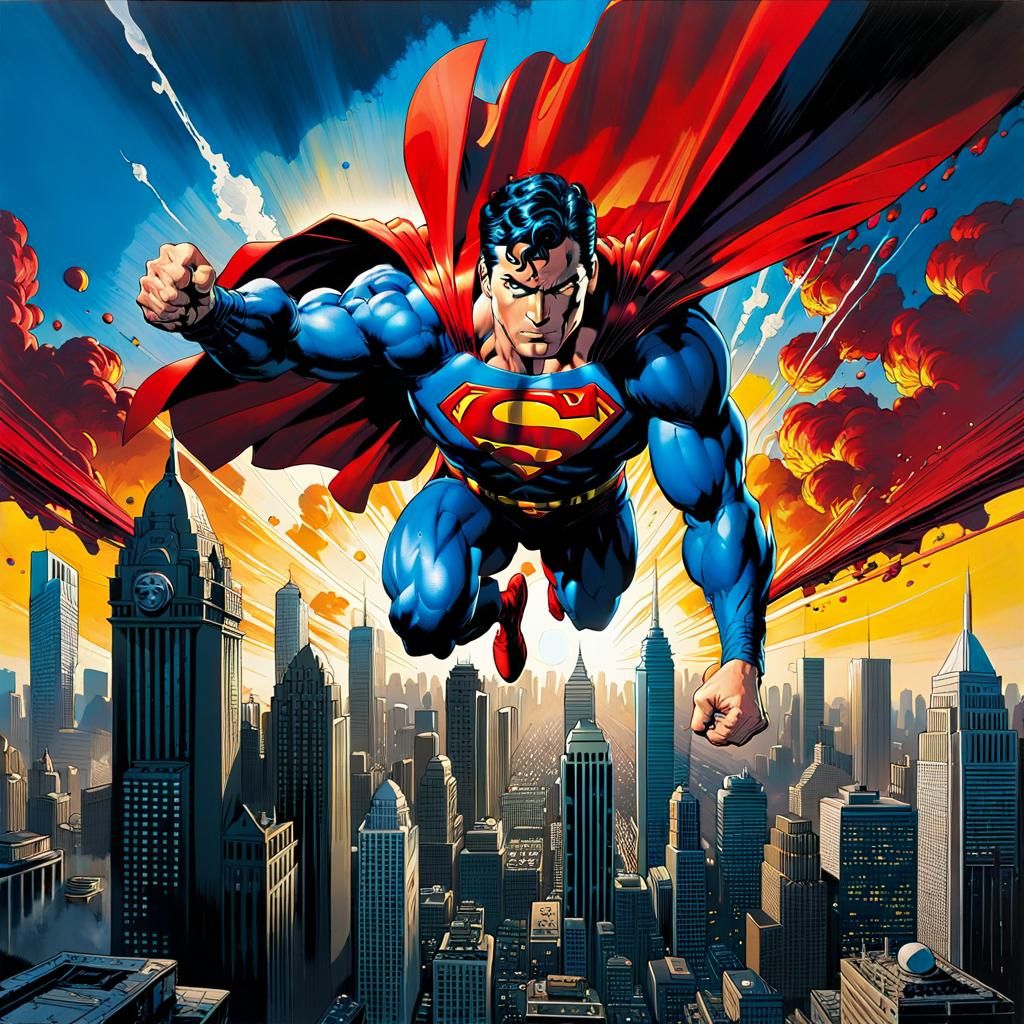Superman Over Metropolis: Graffiti Art Style