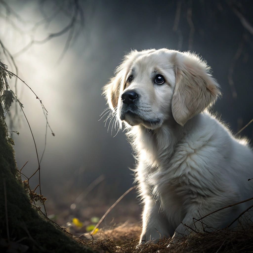 Hyperrealistic English Cream Golden Retriever Puppy Portrait