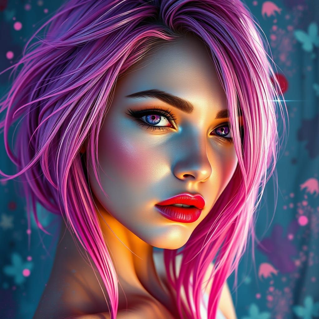 Pink Haired Woman Paints Living Art in Dynamic Lighting