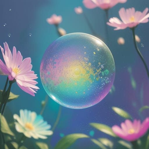 Vibrant Whimsy: Pastel Bubbles Dance in a Dreamy Garden