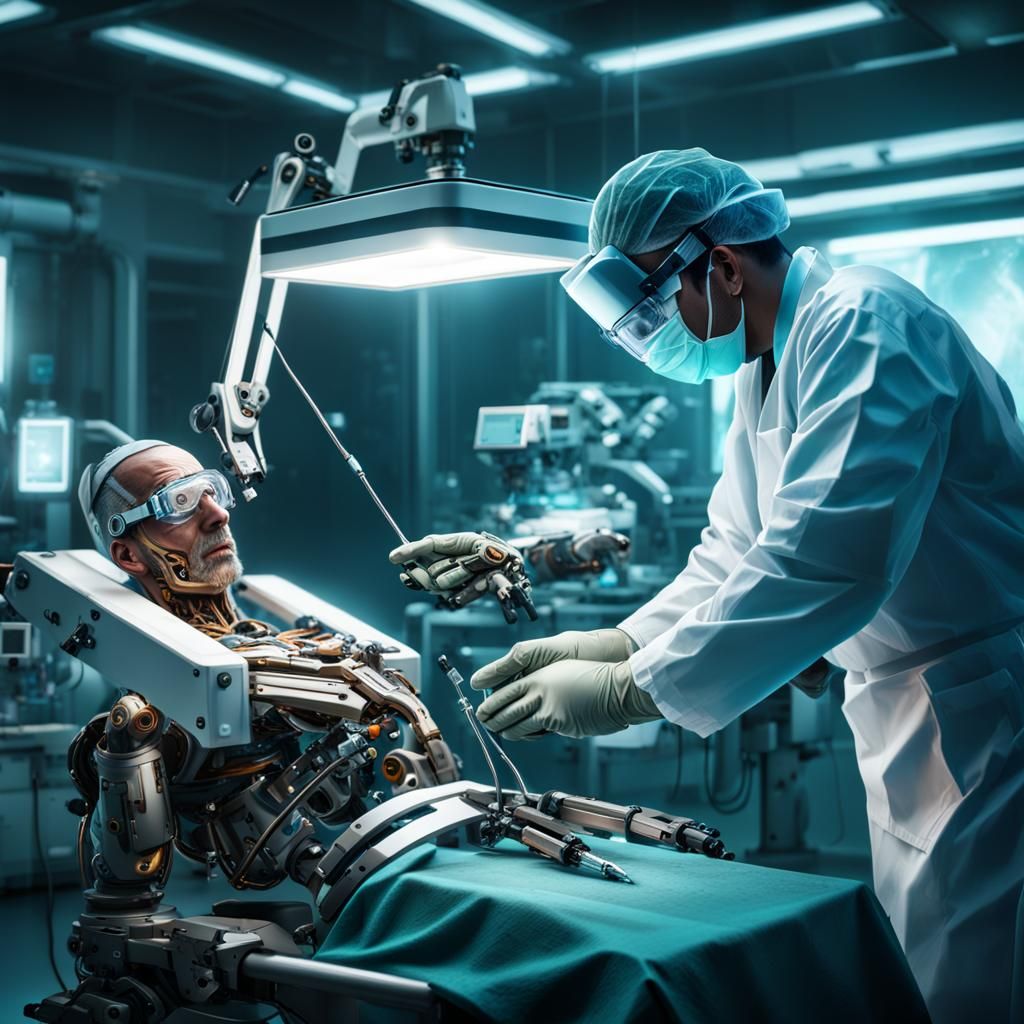 Robotic Hand Surgery: Detailed Medical Concept Art