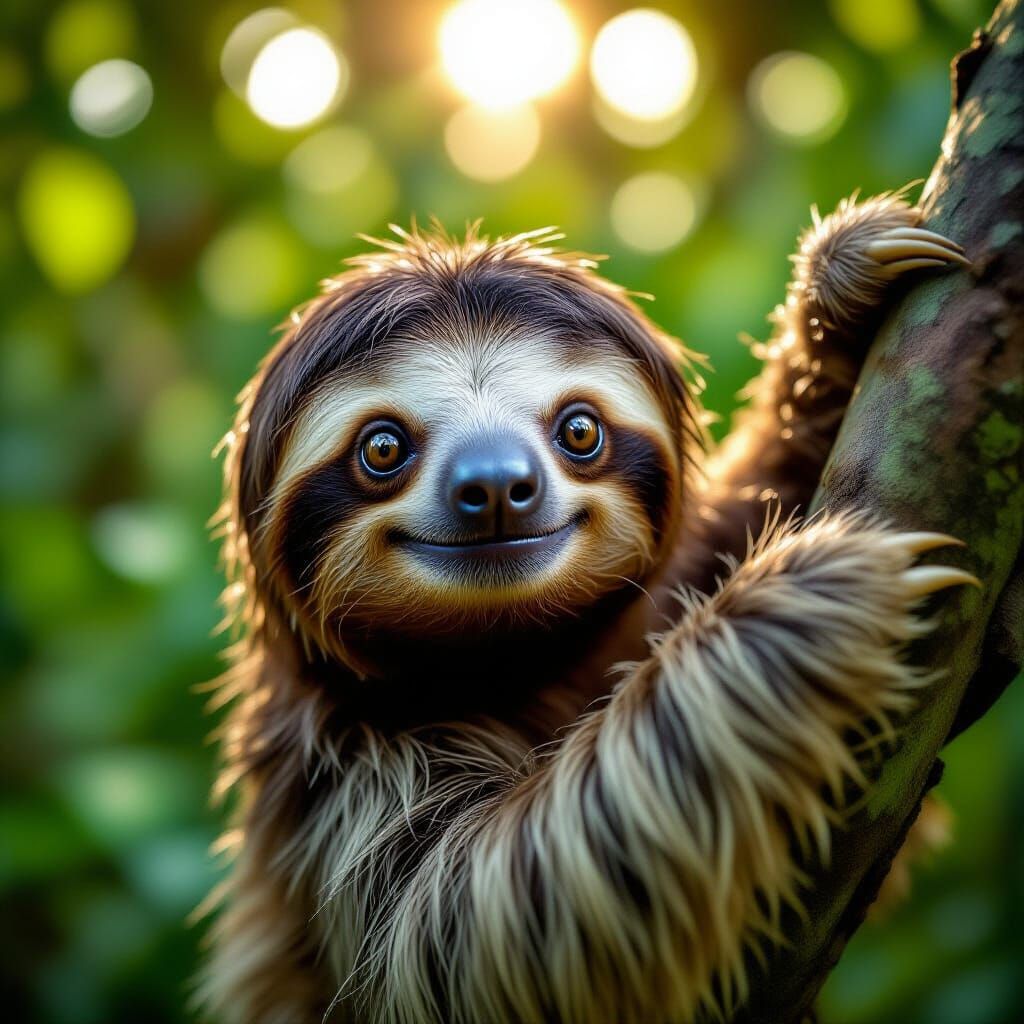Photorealistic Sloth in Lush Rainforest