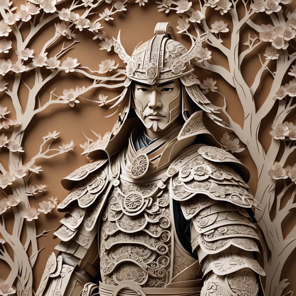 Kirigami Portrait of a Samurai Warrior