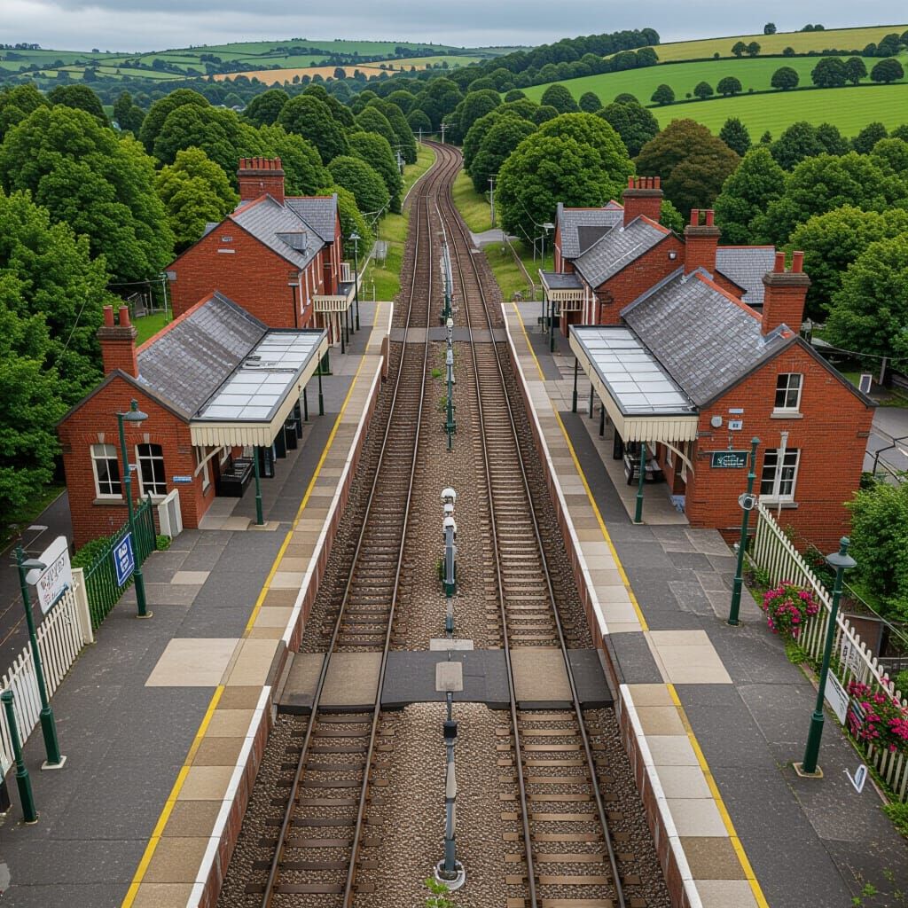 Overhead View of a Picturesque Rural Train Station