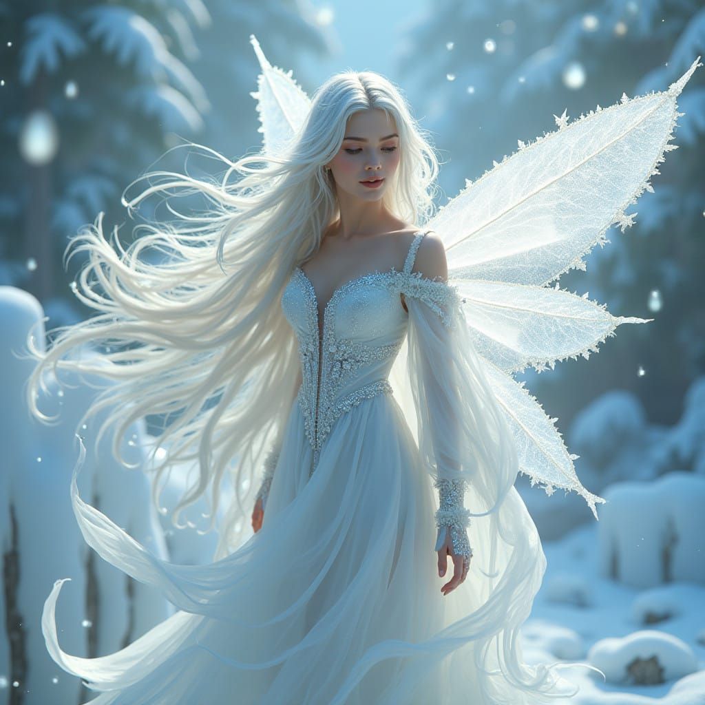 Ethereal Snow Queen in Whimsical Winter Wonderland