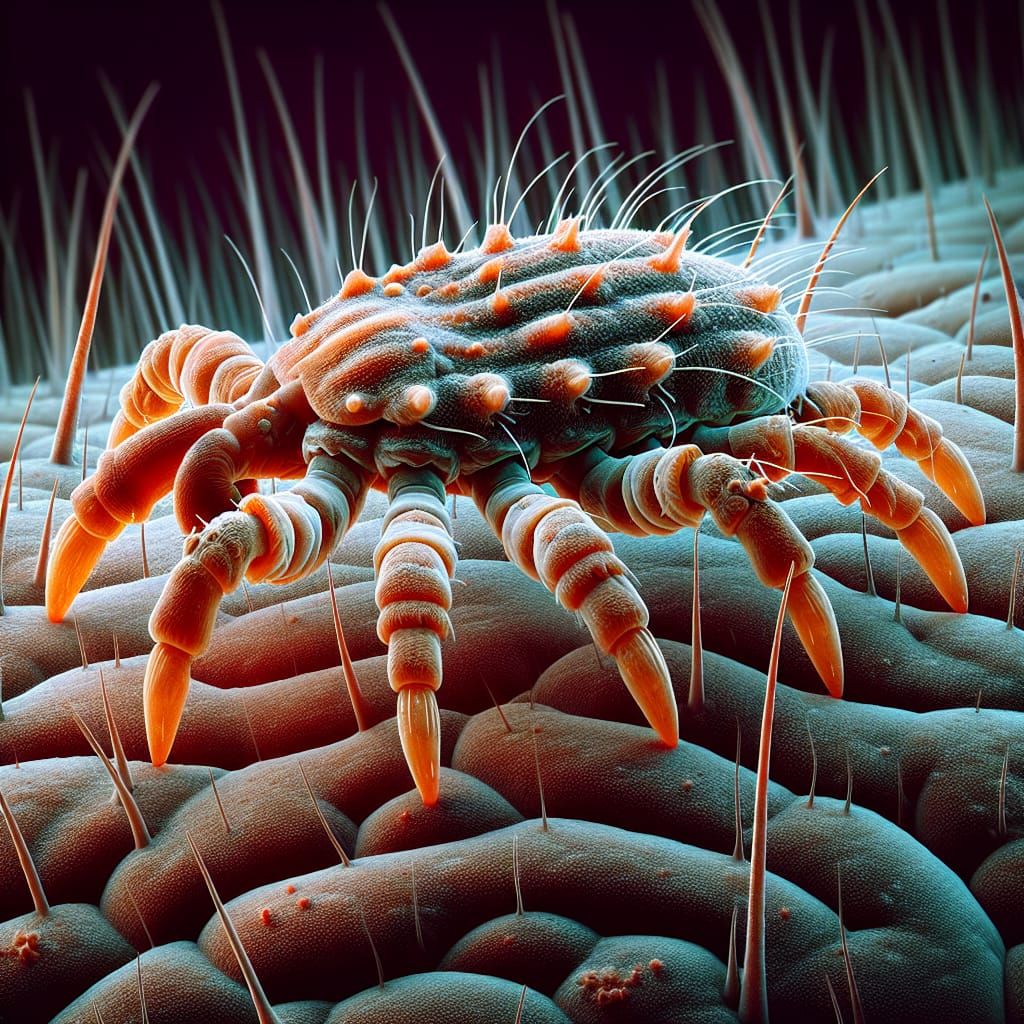 Microscopic View of a Demodex Mite on Human Skin
