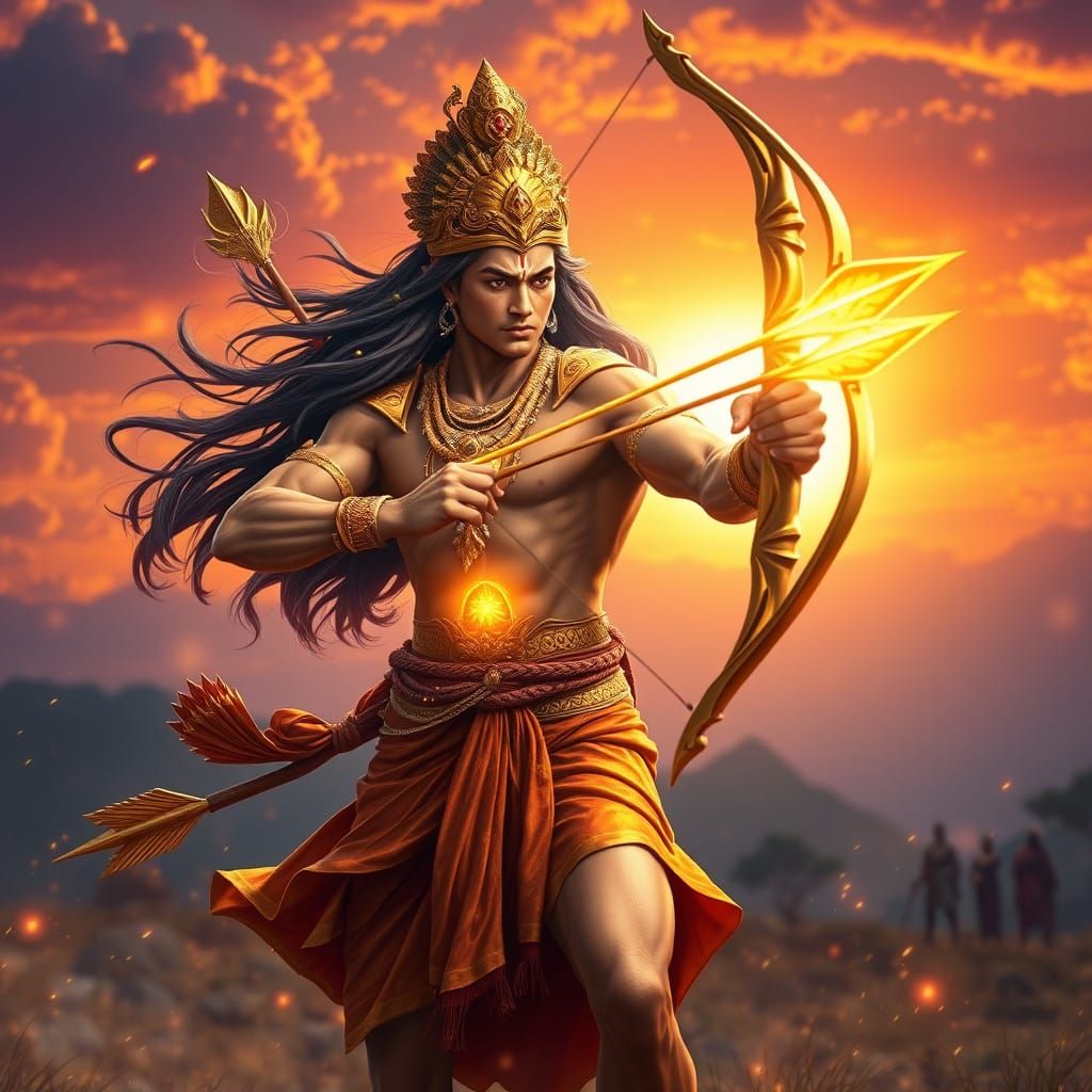 Divine Warrior with Celestial Bow in Fantasy Realism