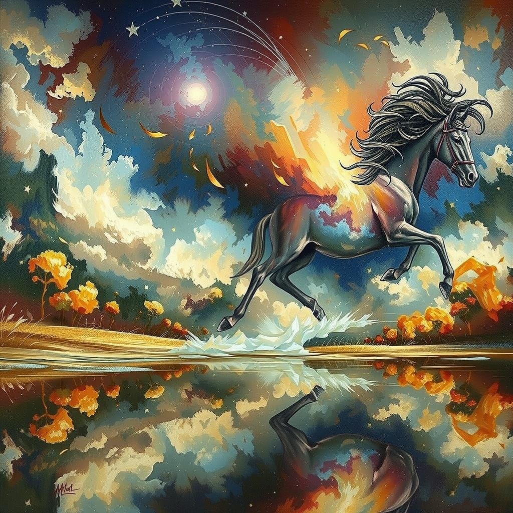 Powerful Stallion Galloping Through Wildflowers