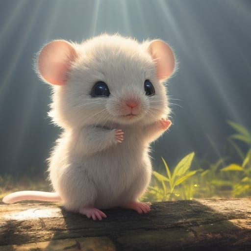 Shy Baby Mouse with Pleading Eyes in Hyper Photo Realism