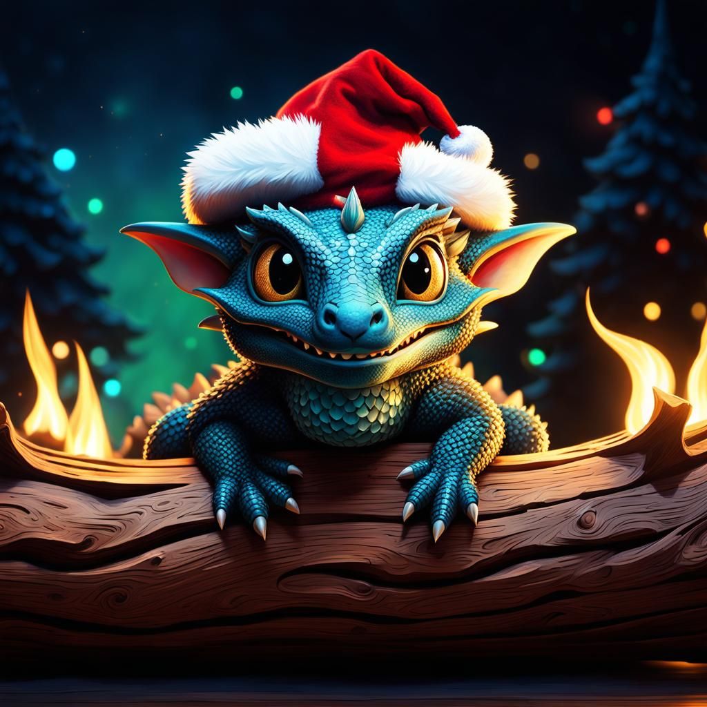 Cute Dragon in Santa Hat: Cutecore Photography
