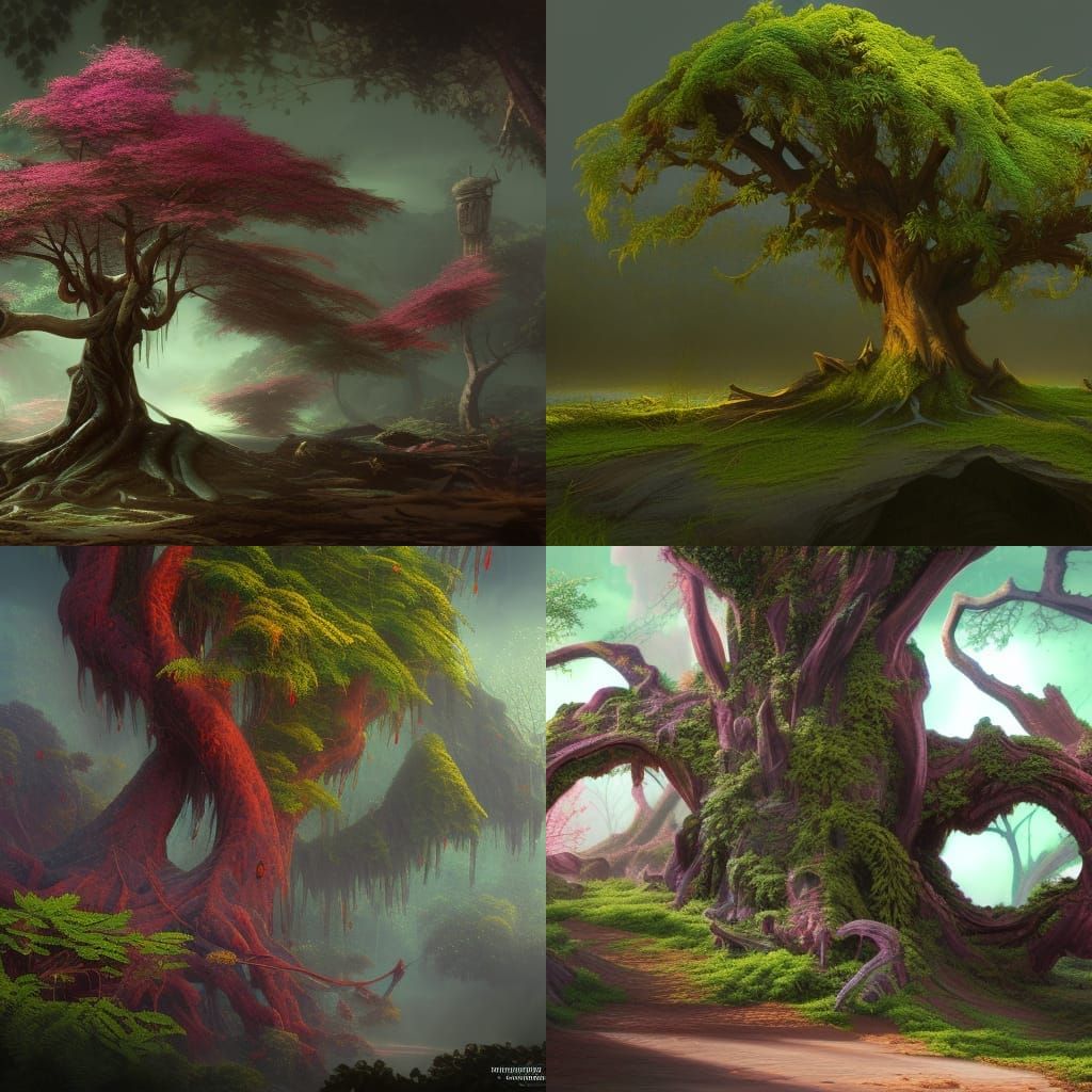 Fantastical Funky Locust Tree in Detailed Matte Painting