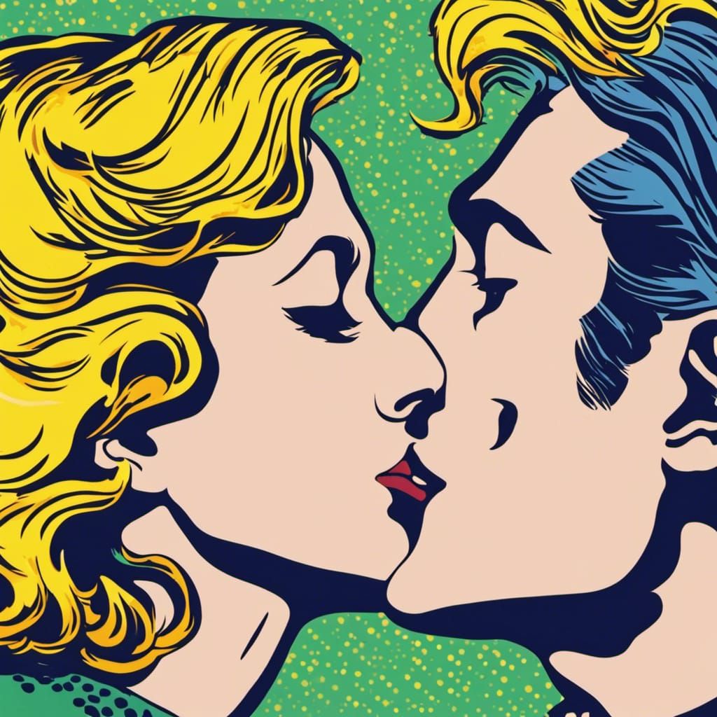 Lovers Kissing in Lichtenstein Pop Art Style