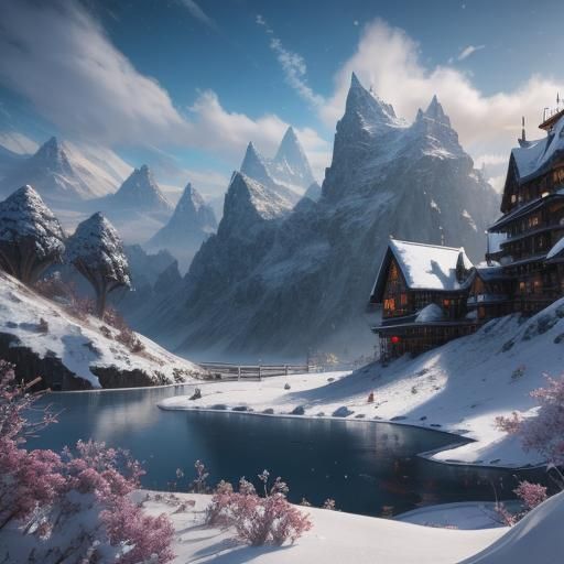 Happy Snowy Day in Detailed Matte Painting Style