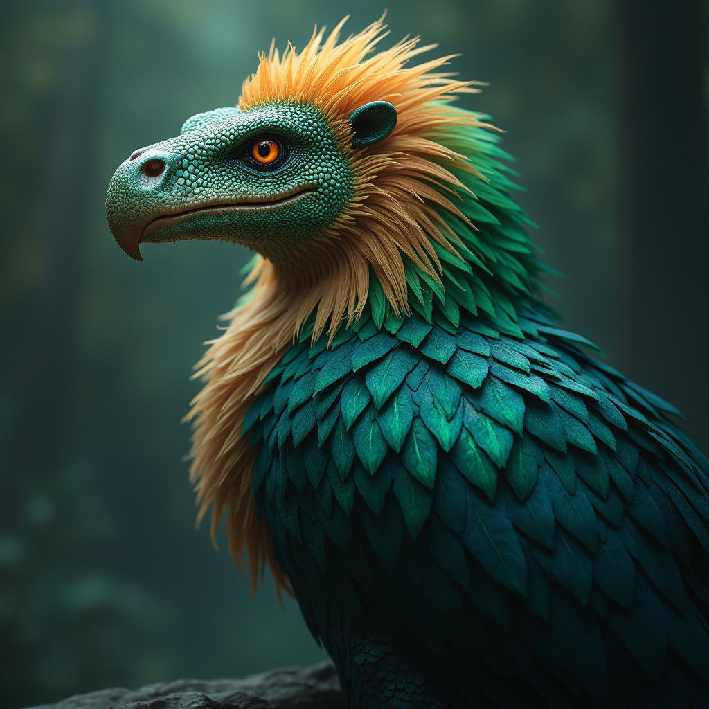 Majestic Lion Crocodile Bird Hybrid in Detailed Matte Painti...