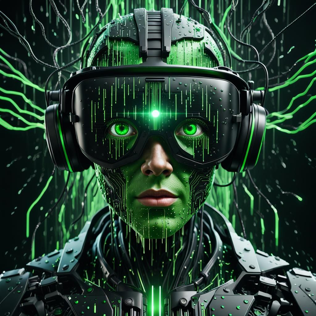 AI Android in Virtual Reality With Matrix Rain