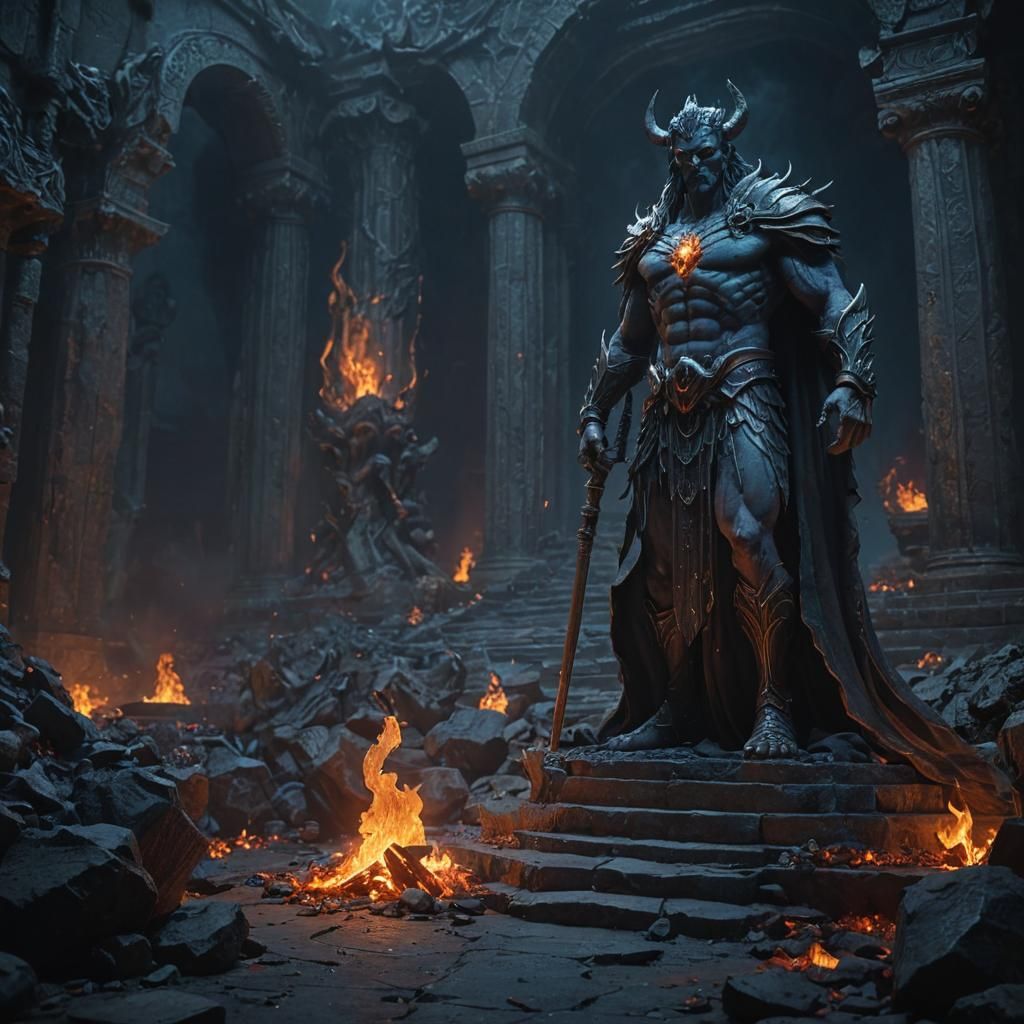 Hades Statue at Underworld Entrance: Fantasy Art