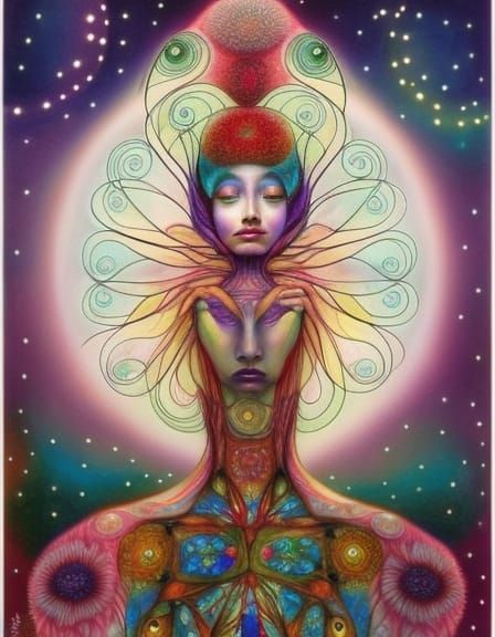 Surreal Brain Network in Watercolor with Fractal Elements