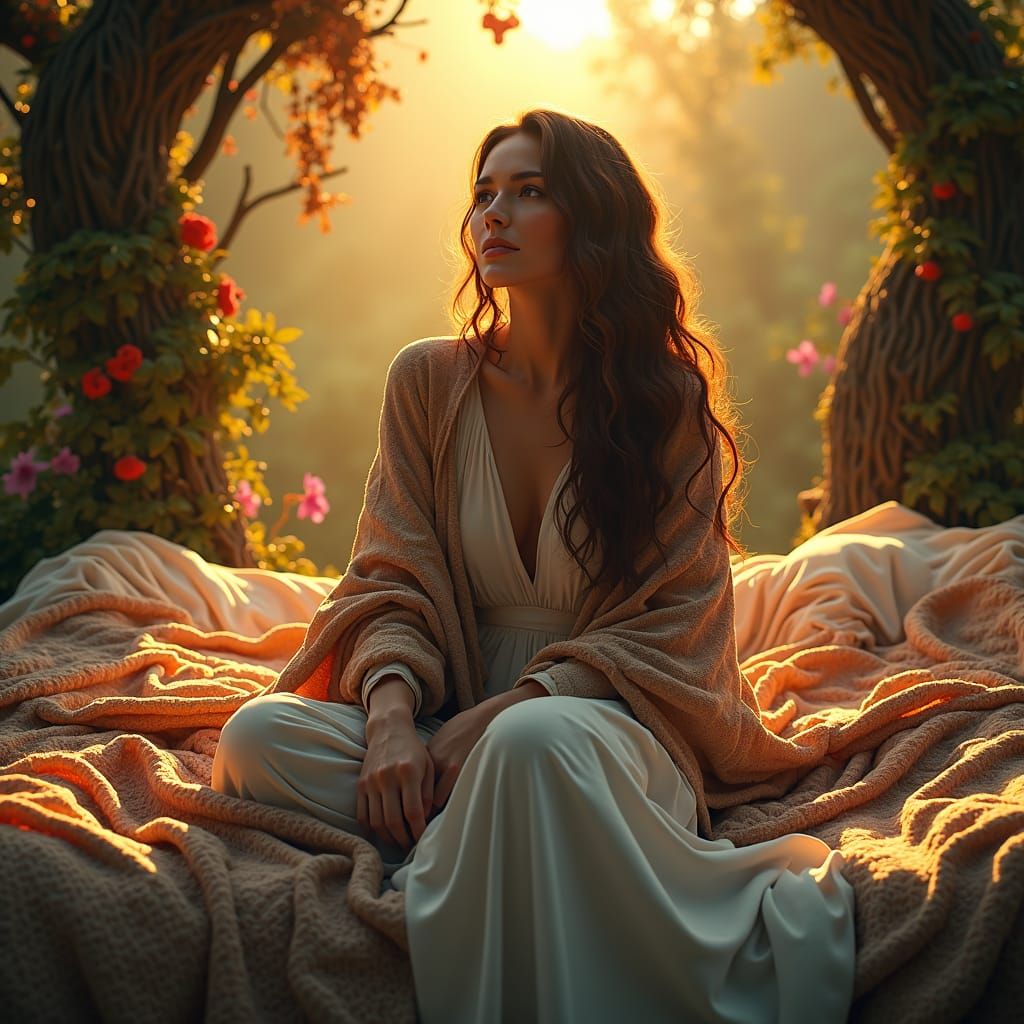 Woman in Forest, Watercolour Digital Art