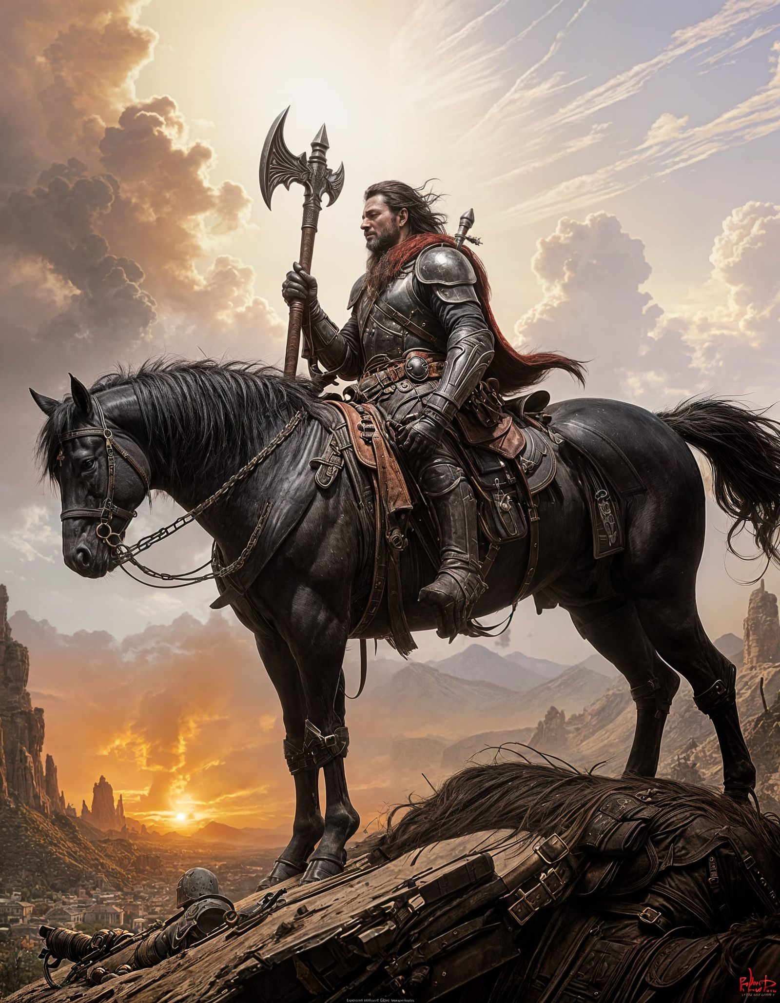 Death Dealer on War Horse, in Frazetta Style