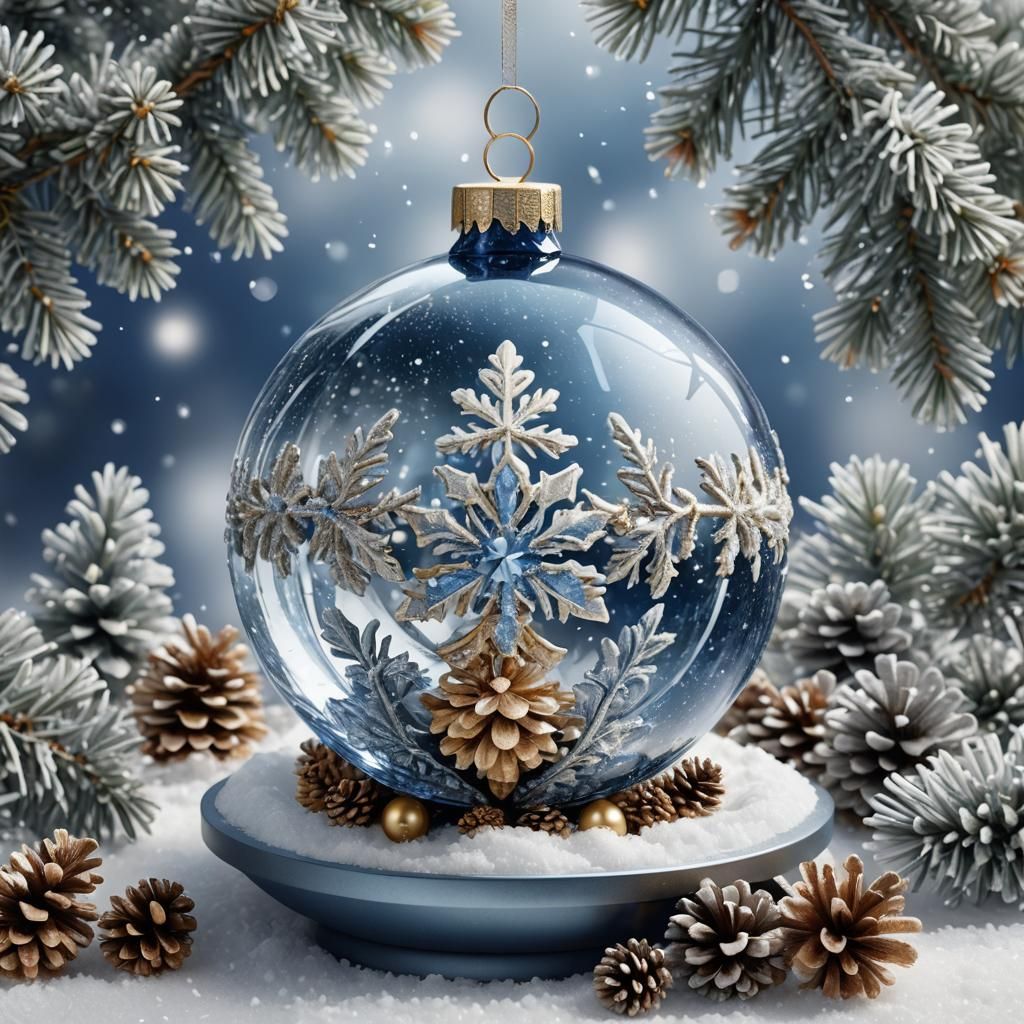Crystal Christmas Ball Decoration in Winter Scene