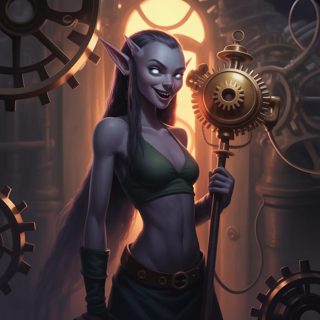 Steampunk Drow Elf in a Hyperrealistic Splash Art Illustrati...
