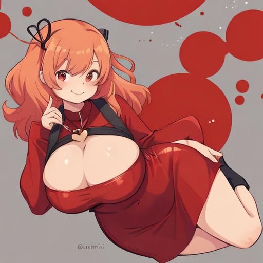 Curvy Woman in Red Dress: Anime Style Illustration