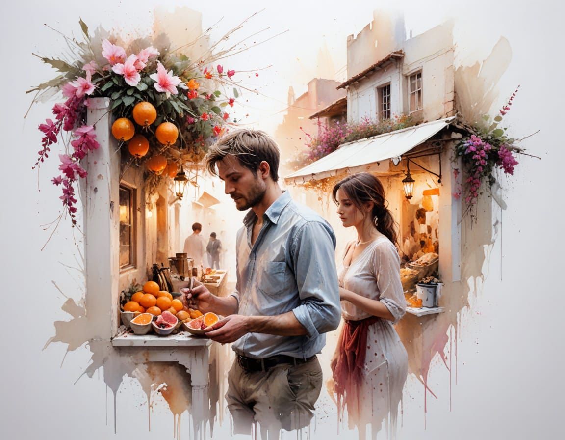 Mediterranean Market at Sunset: Vibrant Hues and Lively Atmo...