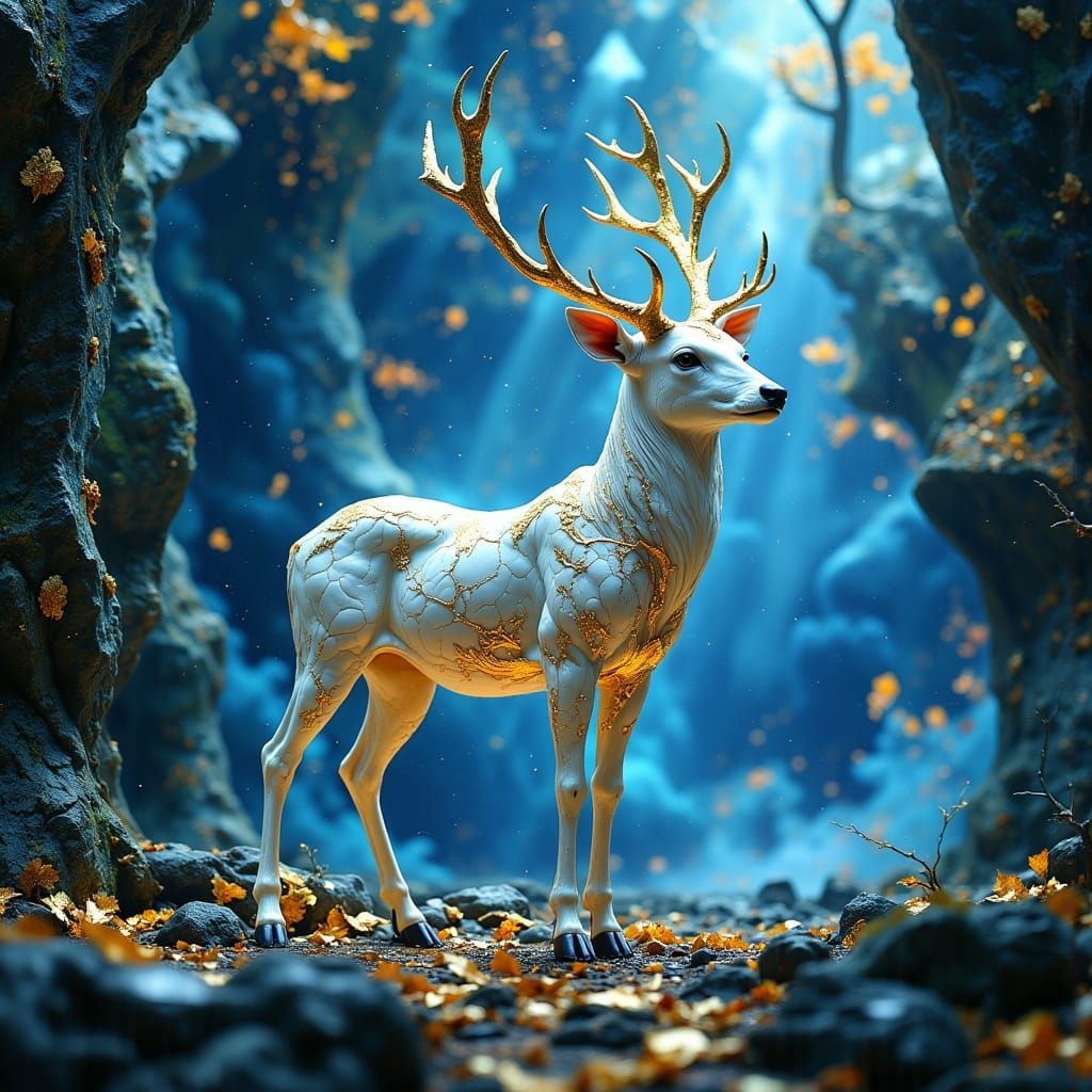 Majestic Deer Deity in Sparkling Forest