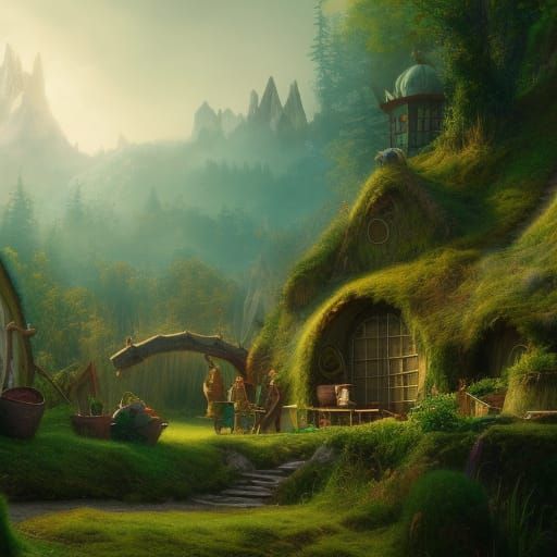 Whimsical Hobbit Birthday Party in Detailed Matte Painting