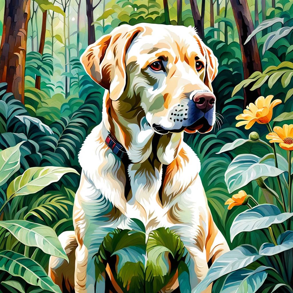 Amber Labrador in Jungle: Glass Watercolor Puzzle