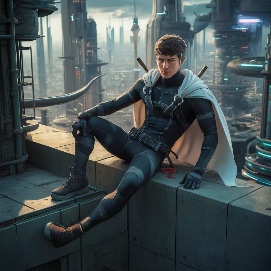 Cyberpunk Ninja Superhero in Anime Style