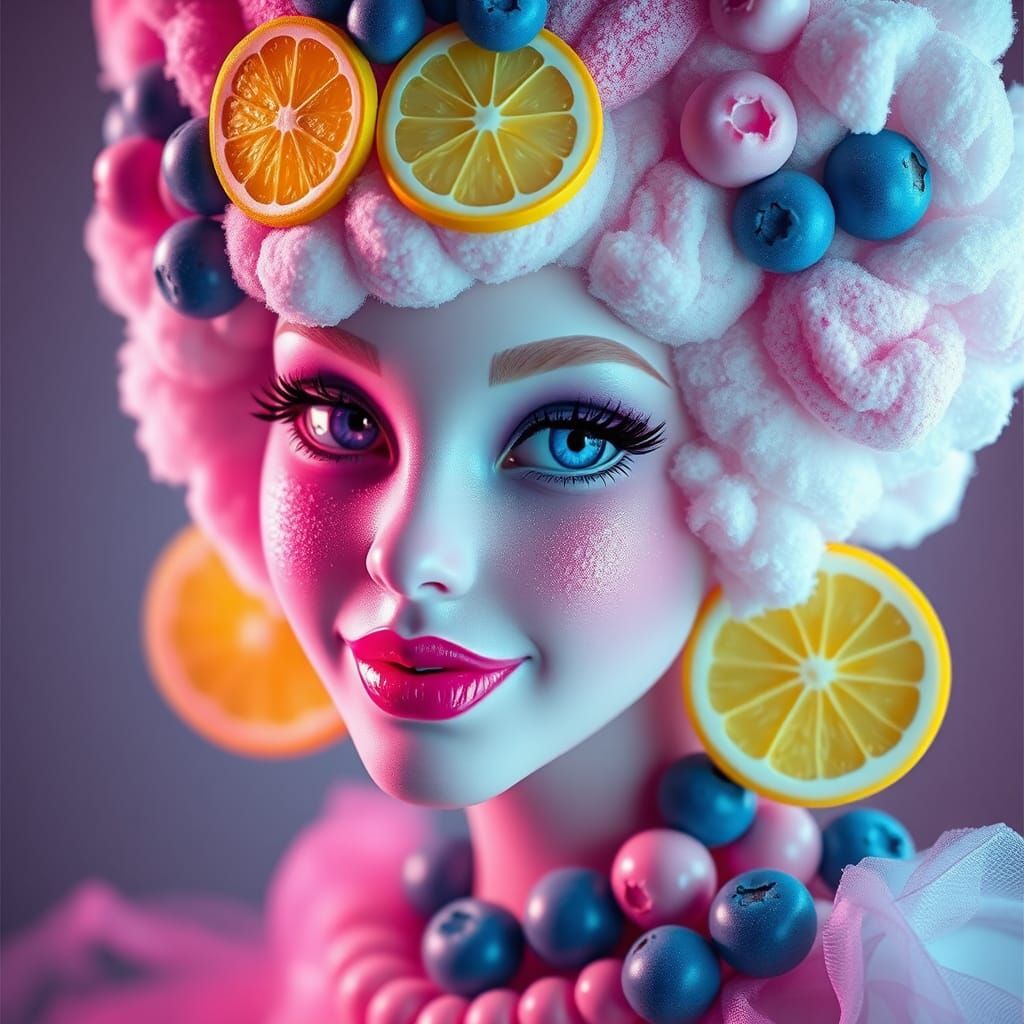 Colorful Cotton Candy Queen in Candy Art Style