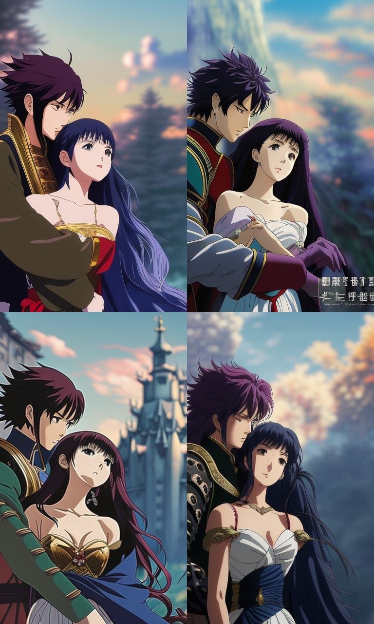 Romantic Knight and Princess Embrace, Studio Ghibli Style