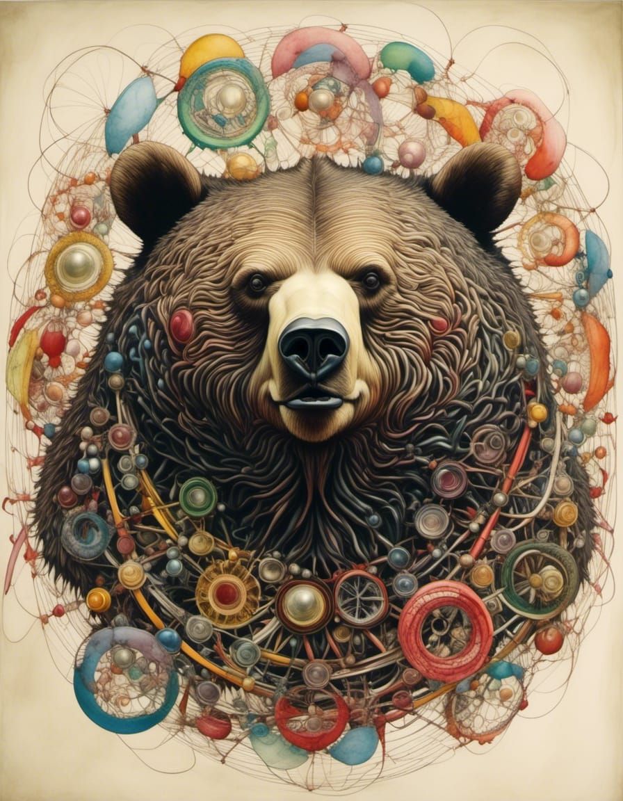 Elaborate Obese Bear Portrait with Spirograph Design