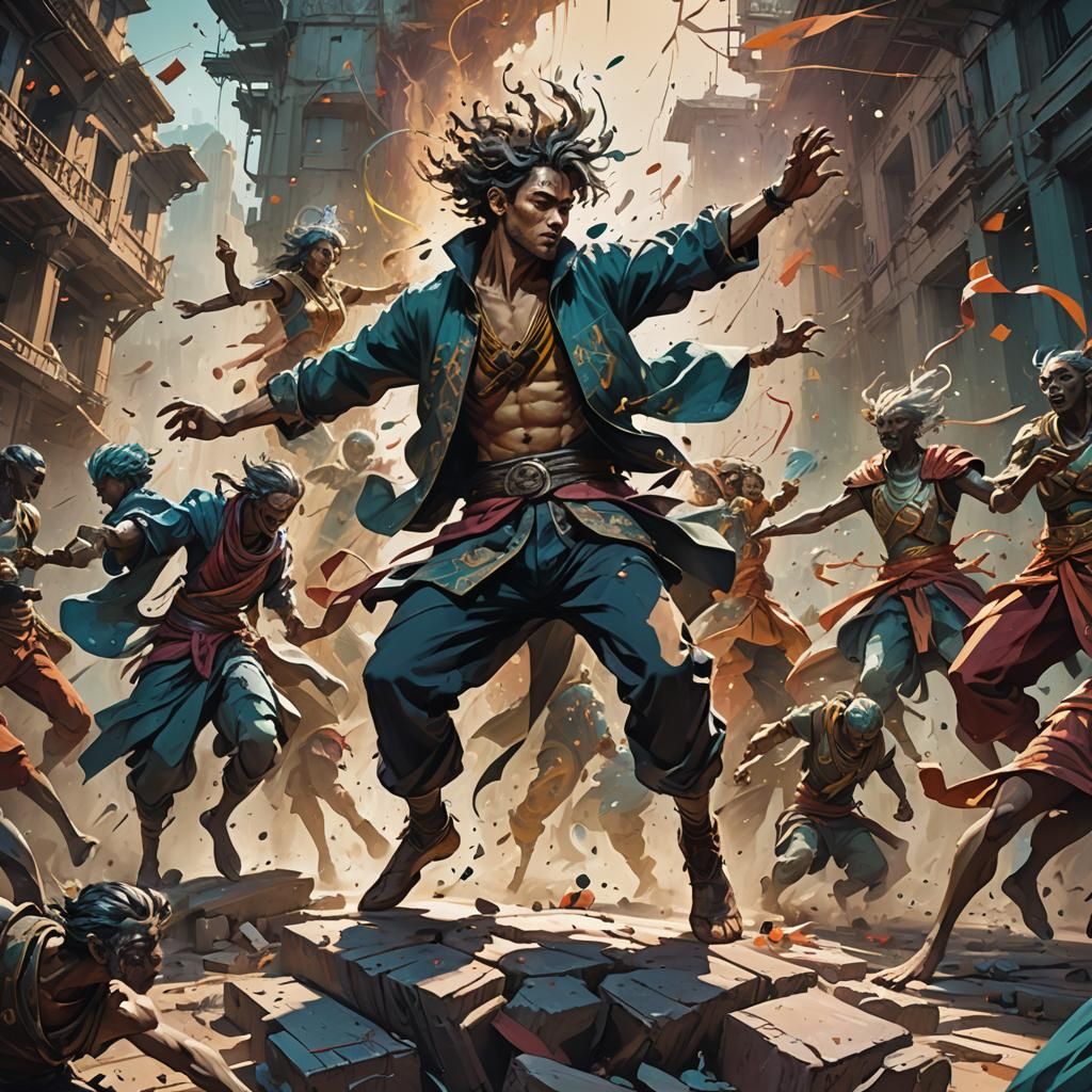 Dynamic Sketch of Dancing Figure in Matte Painting Style