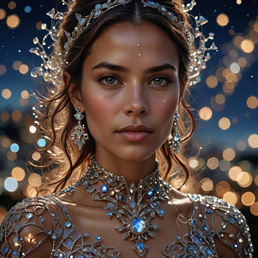 Woman in Glass Dress Portrait with Bokeh Effect