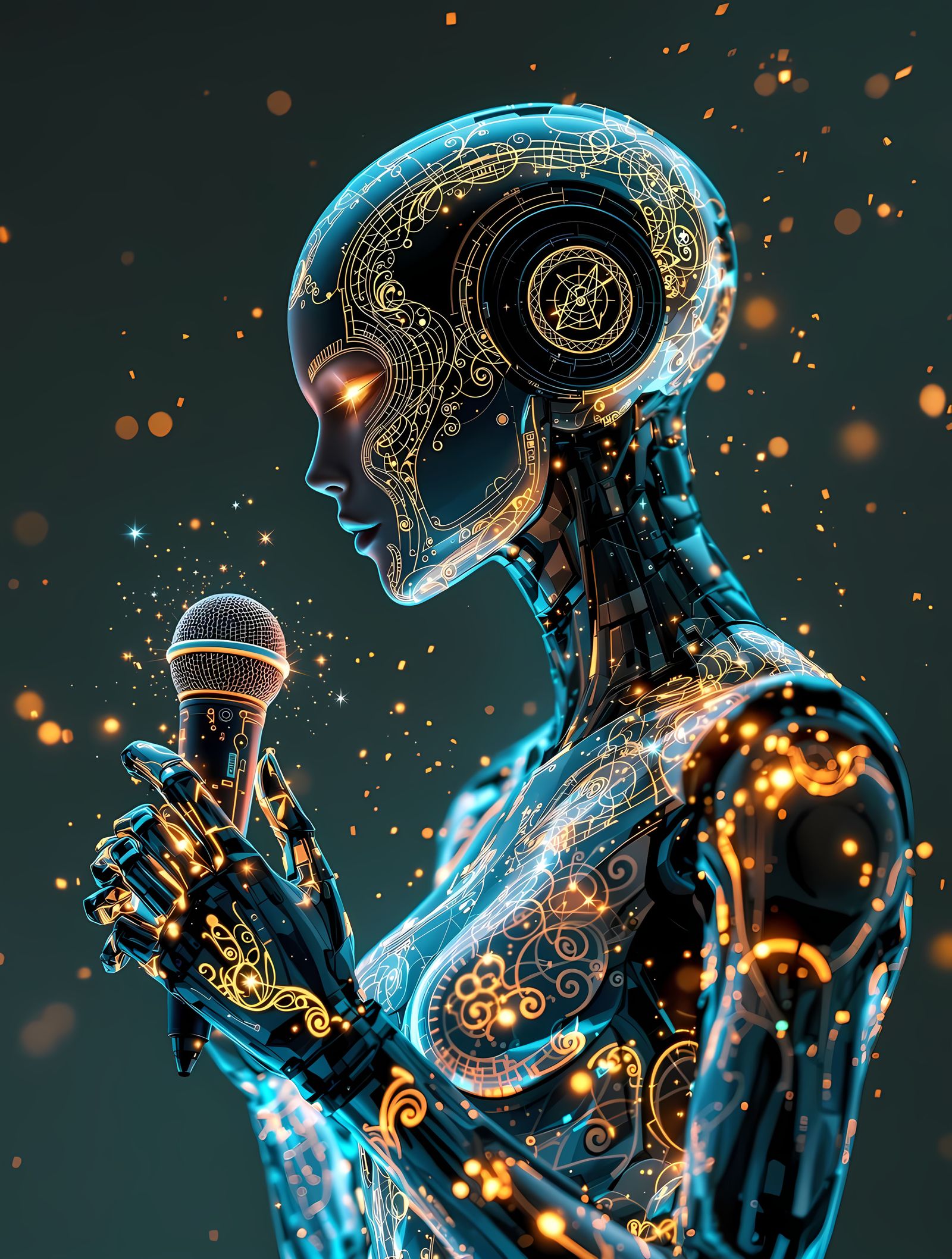 Ethereal Robotic Portrait in Art Nouveau Style