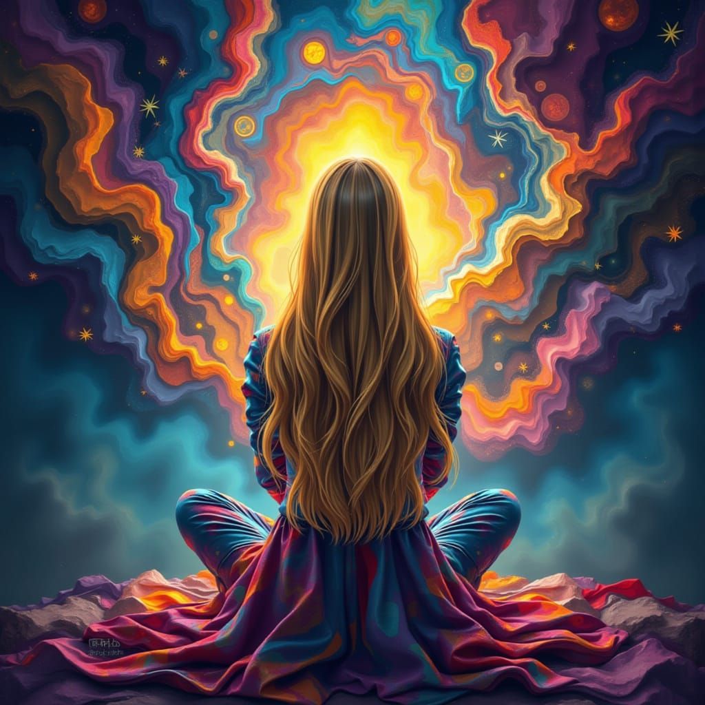 Colorful Aura Surrounds a Blonde Woman