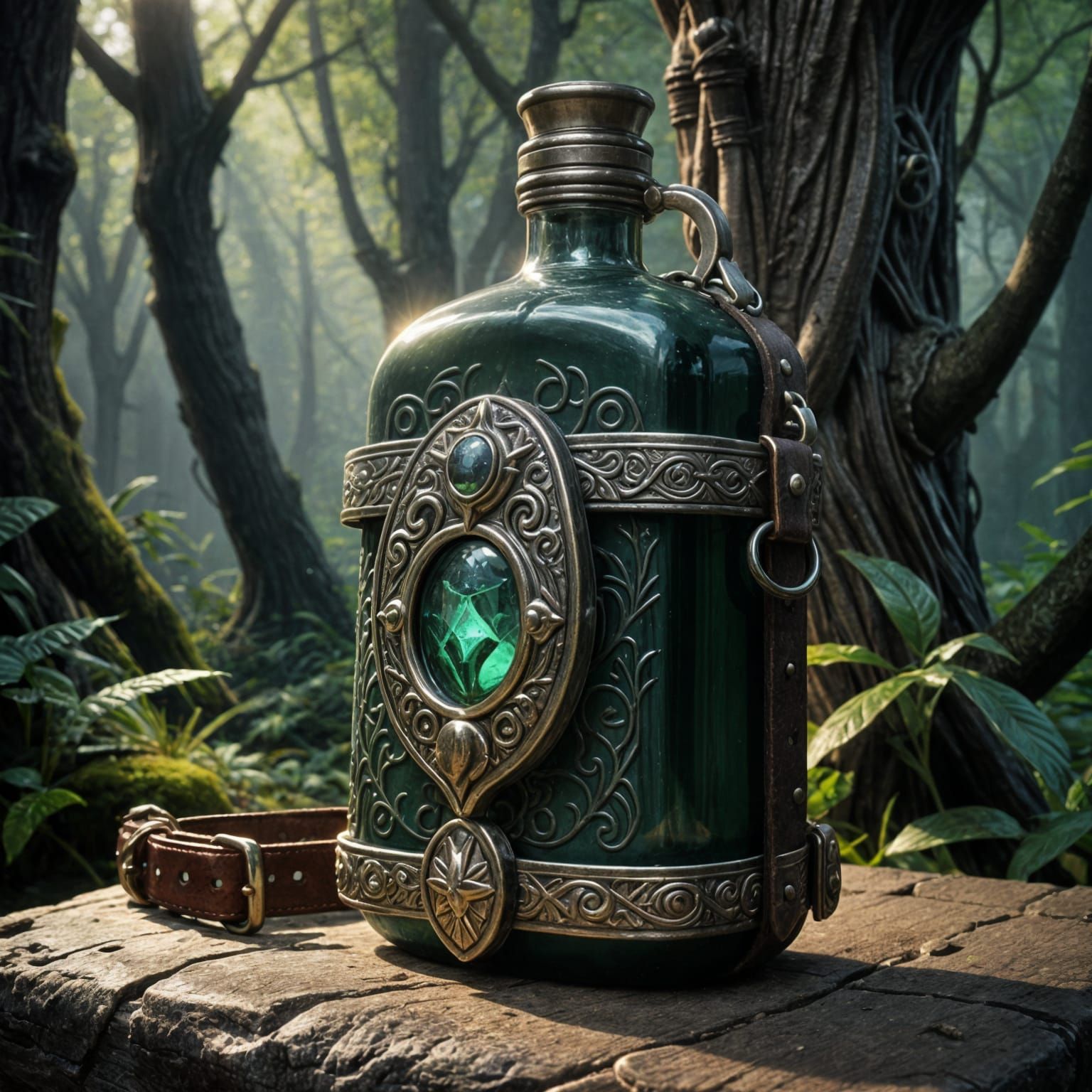Traveler's Magic Potion Flask on Belt in Medieval Fantasy