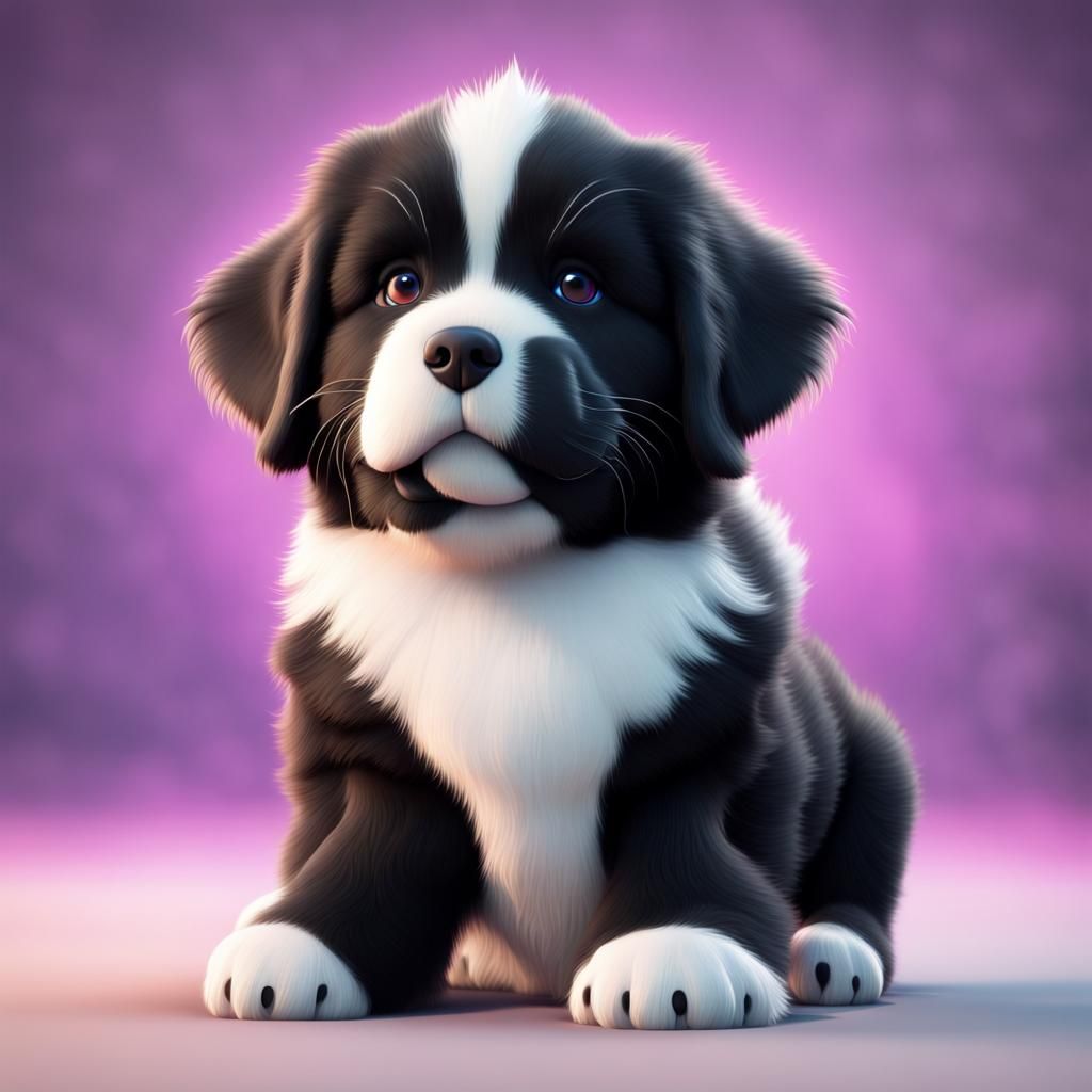 Black and White Newfoundland Puppy in 3D