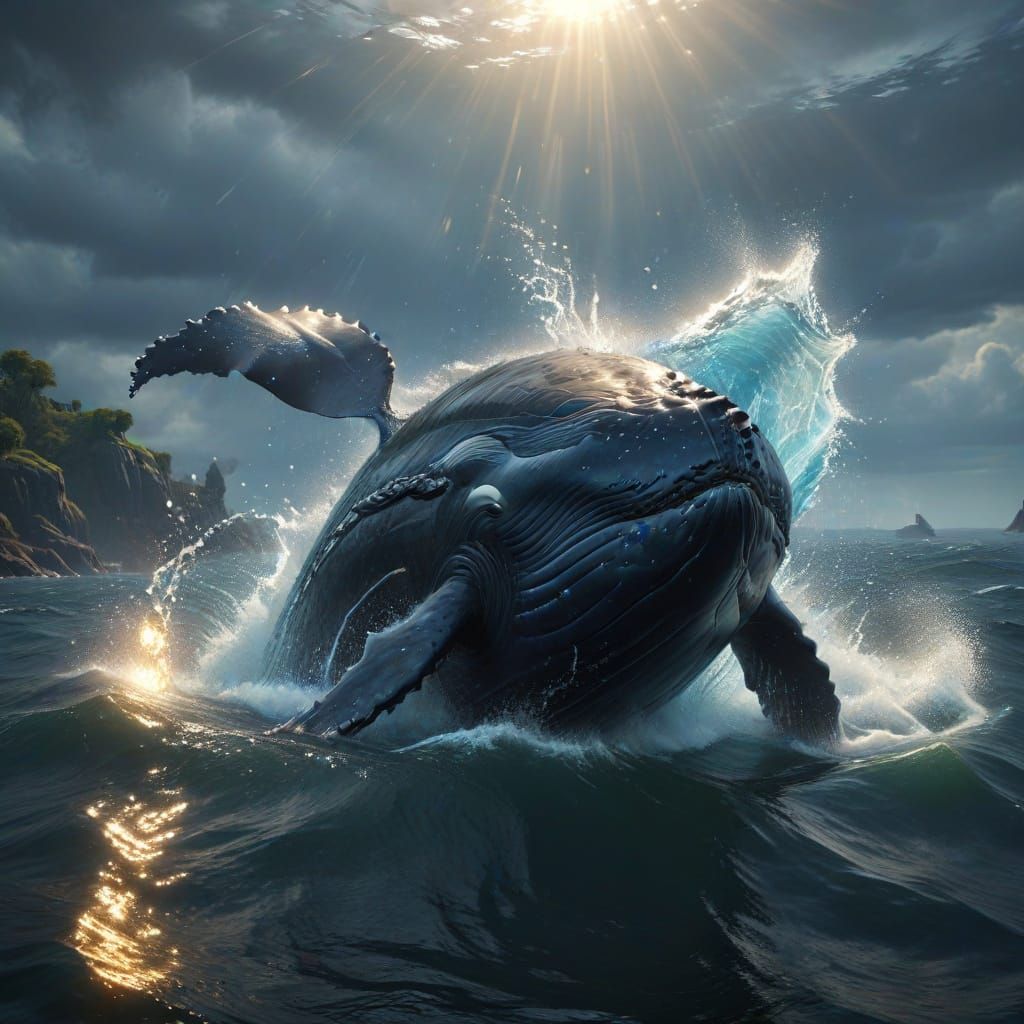 Massive Whale Breaches Ocean Surface in Epic 3D Graphics