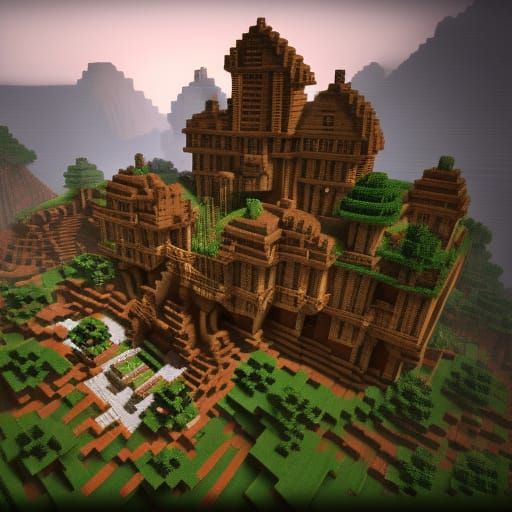Minecraft Dirt Mansion: Detailed Digital Matte Painting